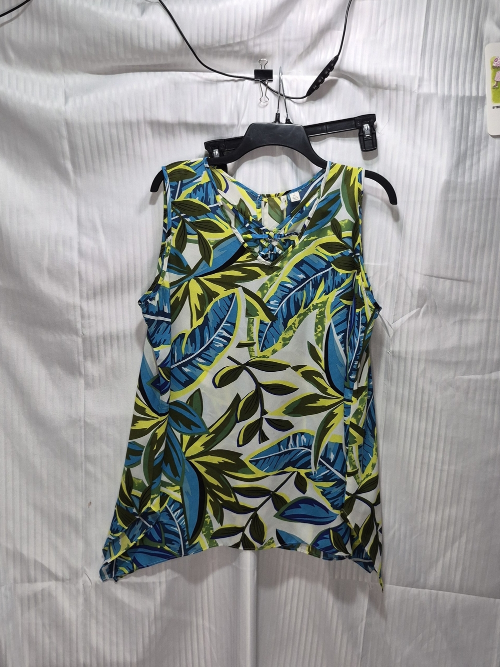 Cato XL Sleeveless Tropical Leaf Print Top - Blue/Green